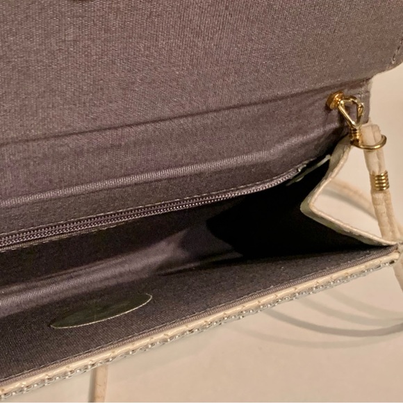 Vintage Whiting and Davis White Metal Mesh Cross Body Shoulder Bag Leather Strap - Picture 10 of 15